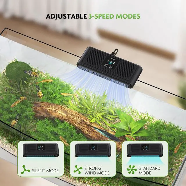 Alt view image 4 of 7 - Aquarium Chiller Fan, Ultra-Quiet Fish Tank Cooling Fans, 3 Speed Modes Aquarium Cooler, Water Chiller for Axolotl Tank Accessories Freshwater Saltwater Tanks, 6.4W
