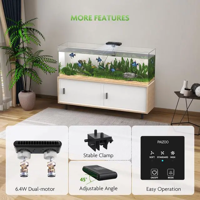 Alt view image 6 of 7 - Aquarium Chiller Fan, Ultra-Quiet Fish Tank Cooling Fans, 3 Speed Modes Aquarium Cooler, Water Chiller for Axolotl Tank Accessories Freshwater Saltwater Tanks, 6.4W