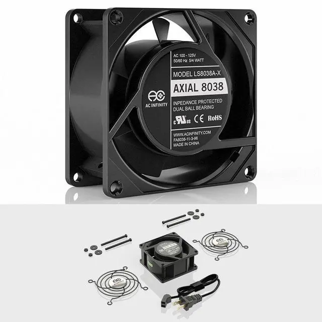 Alt view image 2 of 7 - AXIAL 8038, Quiet Muffin Fan, 120V AC 80mm x 38mm Low Speed, UL-Certified for DIY Cooling Ventilation Exhaust Projects