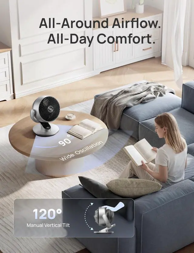 Alt view image 4 of 7 - Smart Fan for Bedroom,120° Vertical and 90° Oscillating Fan with Remote/Voice, 13 Inch Height Quiet Air Circulator for Whole Room, 70 ft, 4 Speeds, 5 Modes, 12H Timer, Desk Fans for Home, Office