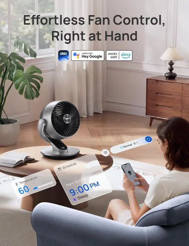 Alt view image 6 of 7 - Smart Fan for Bedroom,120° Vertical and 90° Oscillating Fan with Remote/Voice, 13 Inch Height Quiet Air Circulator for Whole Room, 70 ft, 4 Speeds, 5 Modes, 12H Timer, Desk Fans for Home, Office