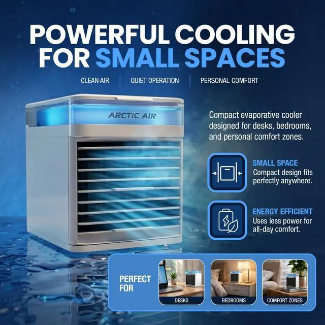 Alt view image 2 of 7 - Pure Chill 2.0 Evaporative Air Cooler by Ontel - Powerful, Quiet, Lightweight and Portable Space Cooler with Hydro-Chill Technology For Bedroom, Office, Living Room & More,Blue