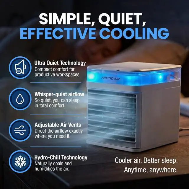 Alt view image 3 of 7 - Pure Chill 2.0 Evaporative Air Cooler by Ontel - Powerful, Quiet, Lightweight and Portable Space Cooler with Hydro-Chill Technology For Bedroom, Office, Living Room & More,Blue
