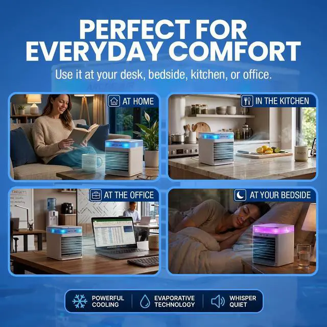 Alt view image 5 of 7 - Pure Chill 2.0 Evaporative Air Cooler by Ontel - Powerful, Quiet, Lightweight and Portable Space Cooler with Hydro-Chill Technology For Bedroom, Office, Living Room & More,Blue