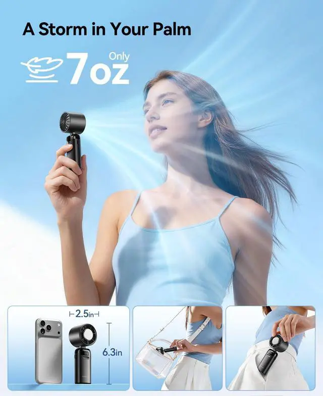Alt view image 6 of 7 - Handheld Portable Turbo Fan with Ice Cooler, Powerful 21000 RPM, Speed (1-199), Up to 14Hrs Cooling, Rechargeable Personal Fan, Small Pocket Hand Fans for Travel/Outdoor/Home/Office (Black)