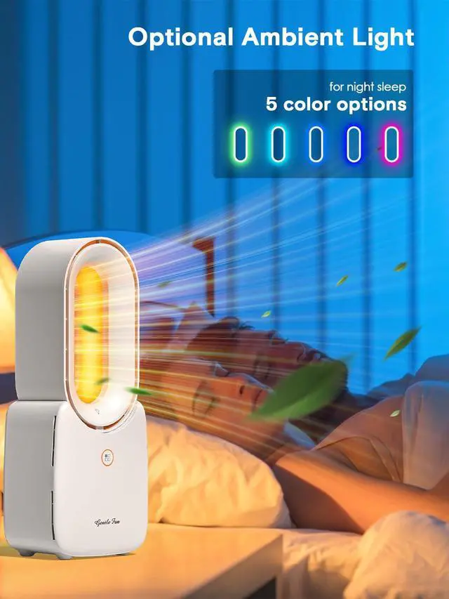 Alt view image 2 of 7 - Desk Fan, Portable Bladeless Fan 11.8 inch Small Personal Cooling Fan with 5 Colors Touch Control LED Light, Quiet Table Fan for Office, Home, Bedroom