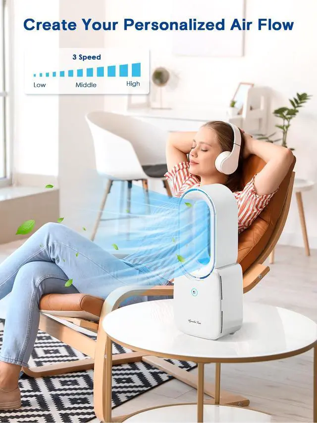 Alt view image 4 of 7 - Desk Fan, Portable Bladeless Fan 11.8 inch Small Personal Cooling Fan with 5 Colors Touch Control LED Light, Quiet Table Fan for Office, Home, Bedroom