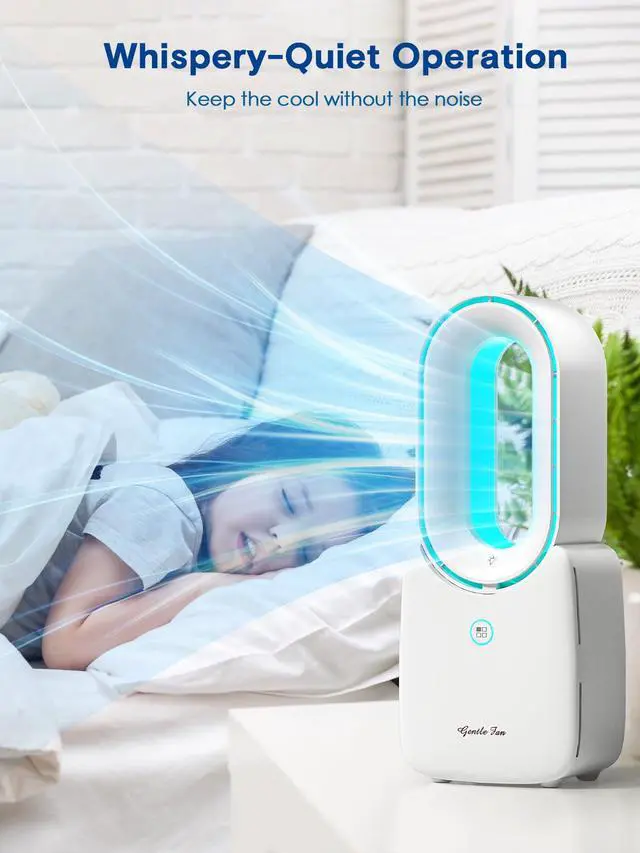 Alt view image 7 of 7 - Desk Fan, Portable Bladeless Fan 11.8 inch Small Personal Cooling Fan with 5 Colors Touch Control LED Light, Quiet Table Fan for Office, Home, Bedroom