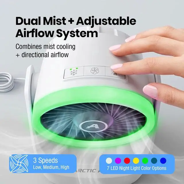 Alt view image 4 of 7 - Ice Jet X3 Portable Air Cooler,Dual Mist Modes, Up to 8-Hour Cooling Time, 3-Speed Portable Cooler with Adjustable Airflow, USB C, LED Mood Light, Lightweight, Great for Home & Travel