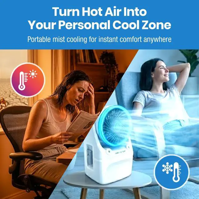 Alt view image 2 of 7 - Ice Jet X3 Portable Air Cooler,Dual Mist Modes, Up to 8-Hour Cooling Time, 3-Speed Portable Cooler with Adjustable Airflow, USB C, LED Mood Light, Lightweight, Great for Home & Travel