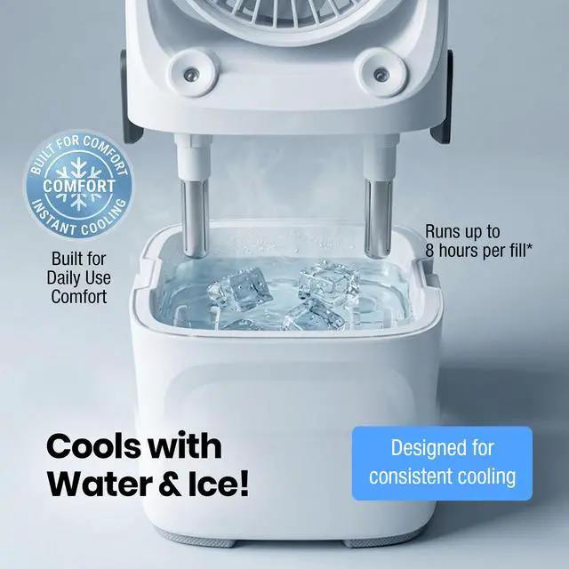 Alt view image 6 of 7 - Ice Jet X3 Portable Air Cooler,Dual Mist Modes, Up to 8-Hour Cooling Time, 3-Speed Portable Cooler with Adjustable Airflow, USB C, LED Mood Light, Lightweight, Great for Home & Travel