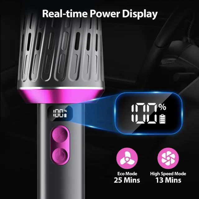 Alt view image 3 of 7 - Handheld Vacuum Cordless 25000Pa Car Vacuum 3-in-1 Handheld Vacuum, Includes Smart Display and Charging Base Hand Vac Cordless Rechargeable One-Touch Empty for Home/Pet/Car (Violet)
