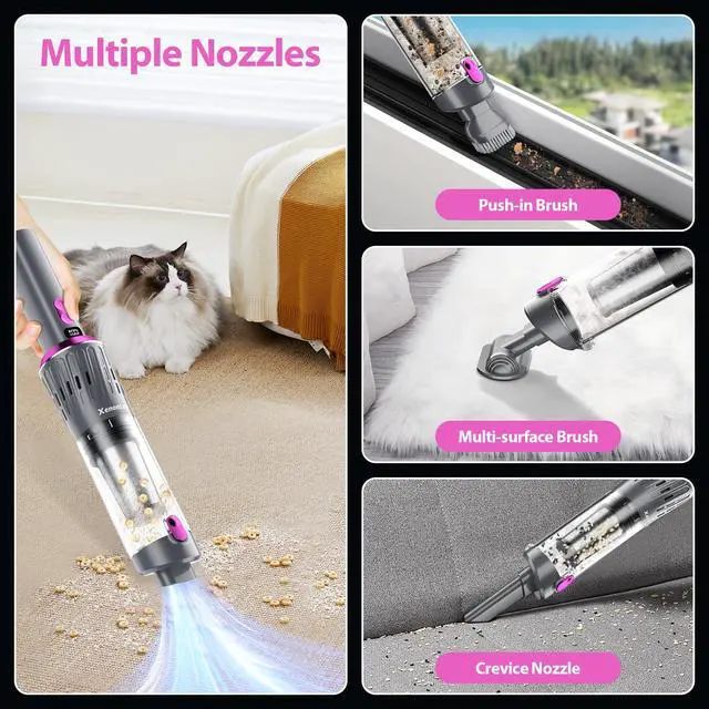 Alt view image 4 of 7 - Handheld Vacuum Cordless 25000Pa Car Vacuum 3-in-1 Handheld Vacuum, Includes Smart Display and Charging Base Hand Vac Cordless Rechargeable One-Touch Empty for Home/Pet/Car (Violet)