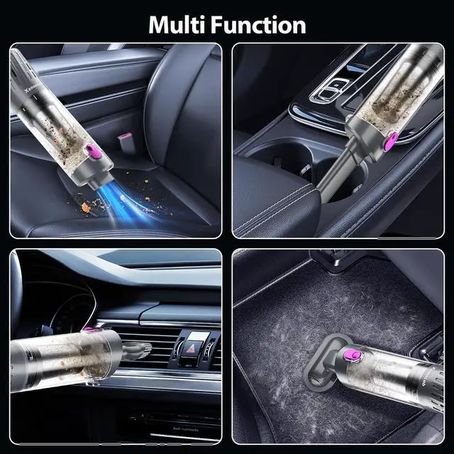 Alt view image 5 of 7 - Handheld Vacuum Cordless 25000Pa Car Vacuum 3-in-1 Handheld Vacuum, Includes Smart Display and Charging Base Hand Vac Cordless Rechargeable One-Touch Empty for Home/Pet/Car (Violet)