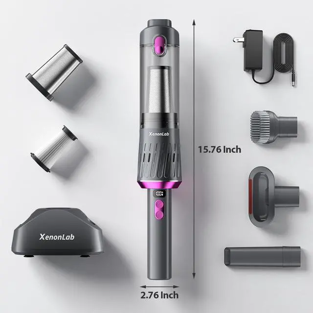 Alt view image 7 of 7 - Handheld Vacuum Cordless 25000Pa Car Vacuum 3-in-1 Handheld Vacuum, Includes Smart Display and Charging Base Hand Vac Cordless Rechargeable One-Touch Empty for Home/Pet/Car (Violet)