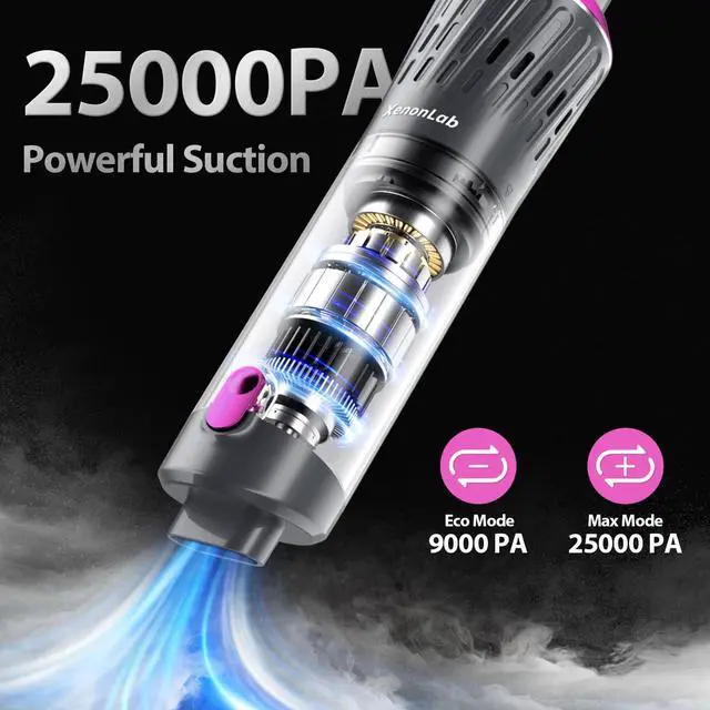 Alt view image 2 of 7 - Handheld Vacuum Cordless 25000Pa Car Vacuum 3-in-1 Handheld Vacuum, Includes Smart Display and Charging Base Hand Vac Cordless Rechargeable One-Touch Empty for Home/Pet/Car (Violet)