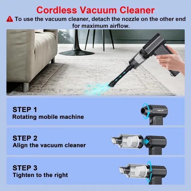 Alt view image 4 of 7 - Compressed Air Duster&Vacuum Cleaner, 3-in-1 150000RPM Cordless Air Blower