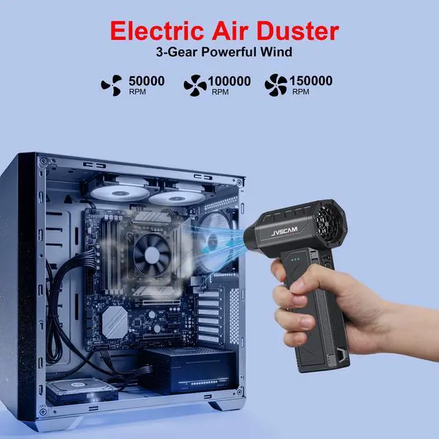 Alt view image 5 of 7 - Compressed Air Duster&Vacuum Cleaner, 3-in-1 150000RPM Cordless Air Blower