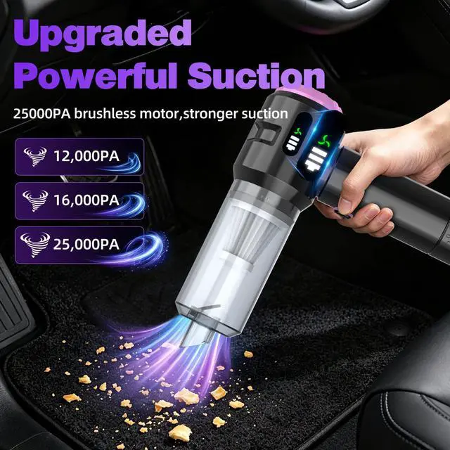 Alt view image 2 of 6 - Handheld Car Vacuum Cleaner,25000PA Strong Cyclonic Suction Car Vacuum Portable Cordless with Digital Display Mini Vacuum for Car, Home, Office, Kitchen (Purple)