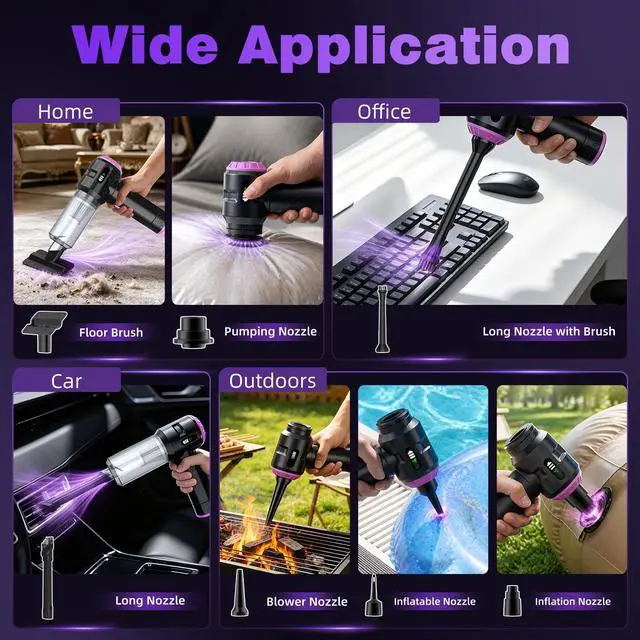 Alt view image 5 of 6 - Handheld Car Vacuum Cleaner,25000PA Strong Cyclonic Suction Car Vacuum Portable Cordless with Digital Display Mini Vacuum for Car, Home, Office, Kitchen (Purple)