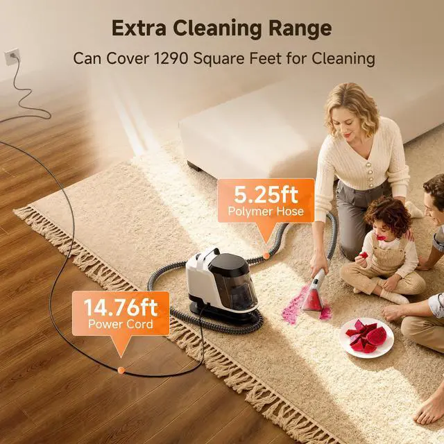 Alt view image 6 of 7 - Upholstery Cleaner Machine with 18Kpa Suction Portable Carpet Cleaner Machine for Cars, Pets with Pet Pro Solution and Self Cleaning Tools Set of 1 for Spot, Rug, Couch