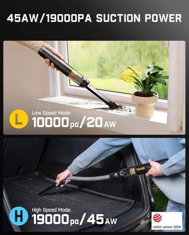 Alt view image 6 of 7 - Slim V10 APEX Cordless Car Vacuum, 4-in-1 Portable Mini Handheld Vac, 19kPa Suction Power, Upgraded Smart Digital Display, 2 Suction Modes for Small Jobs, Car, Office Desk, Keyboards (Black)