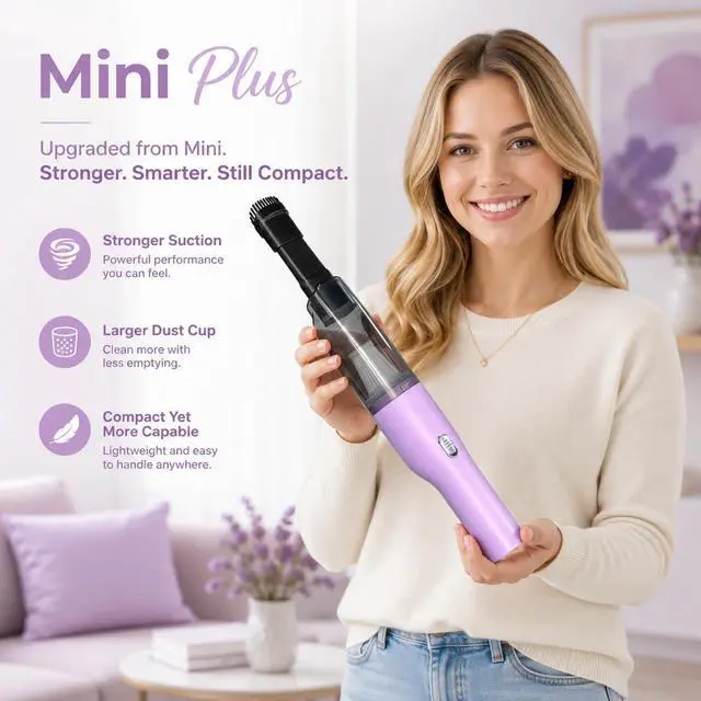 Alt view image 2 of 7 - Mini Plus Cordless Hand Vacuum for Car, Desk, Keyboard, Pet Hair, Lavender