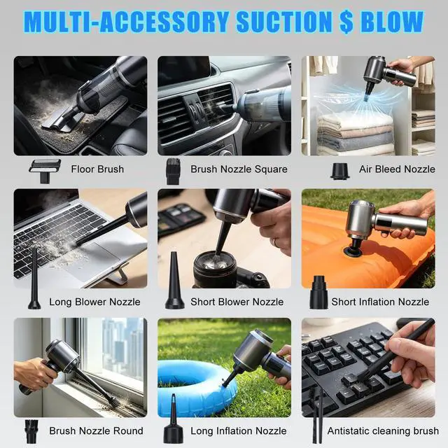 Alt view image 5 of 6 - 120W Cordless Handheld Vacuum Cleaner, 20000PA Powerful Suction Car Vacuum, 3 Speed, LED Display & Light, Portable Rechargeable Mini Vacuum for Car/Home/Office (Silver-Gray)