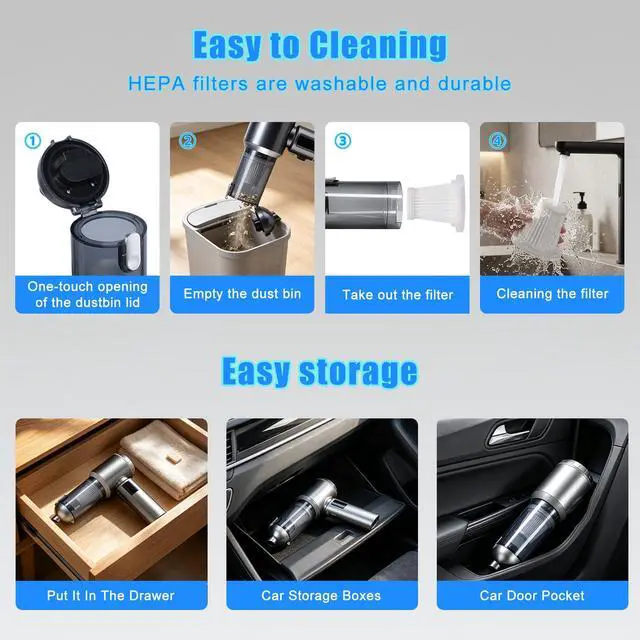 Alt view image 6 of 6 - 120W Cordless Handheld Vacuum Cleaner, 20000PA Powerful Suction Car Vacuum, 3 Speed, LED Display & Light, Portable Rechargeable Mini Vacuum for Car/Home/Office (Silver-Gray)