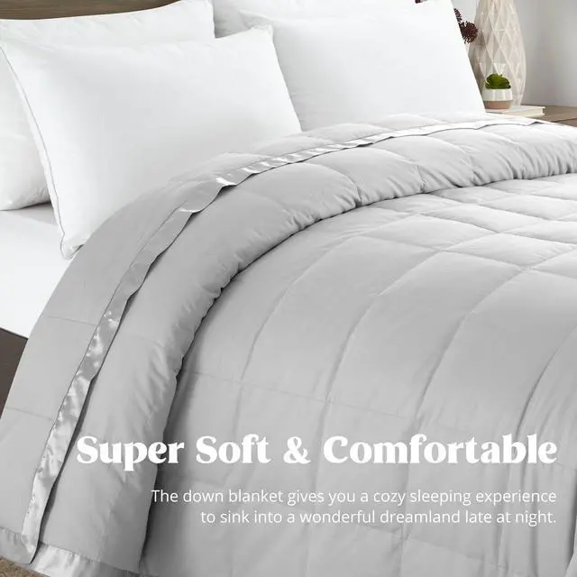 Alt view image 3 of 7 - ® Blankets King Size - Soft Lightweight Down Blanket for Bed, Cozy Warm Luxury Bed Blanket with Satin Trim, Light Grey (108"X90")