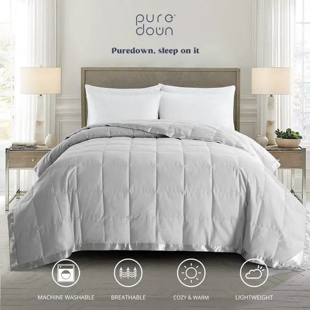 Alt view image 7 of 7 - ® Blankets King Size - Soft Lightweight Down Blanket for Bed, Cozy Warm Luxury Bed Blanket with Satin Trim, Light Grey (108"X90")