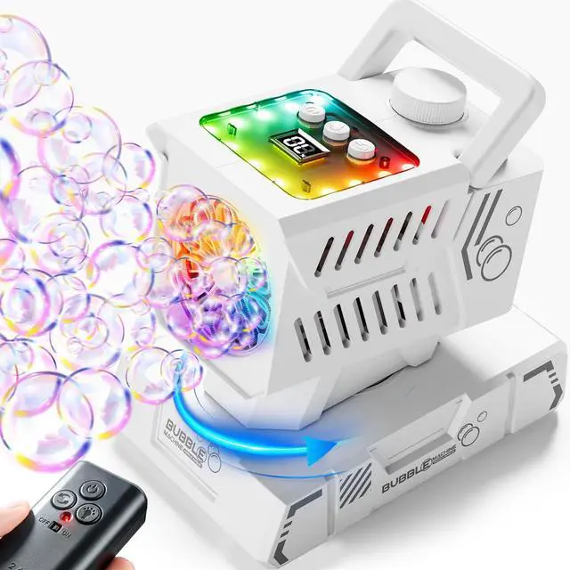 Main image of Bubble Machine with Remote Control, Auto Rotation & 11 RGB Lights