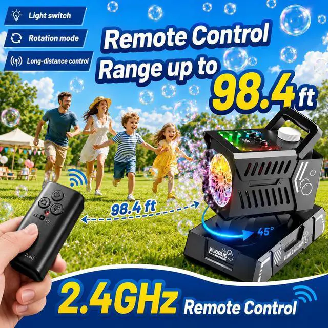 Alt view image 4 of 7 - Bubble Machine with Remote Control, Auto Rotation & 11 RGB Lights