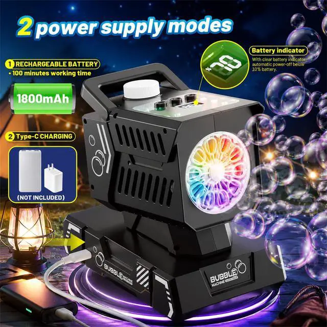 Alt view image 2 of 7 - Bubble Machine with Remote Control, Auto Rotation & 11 RGB Lights