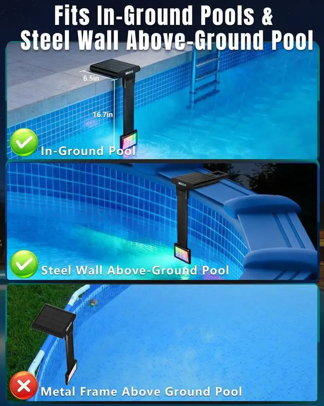 Alt view image 2 of 7 - 2026 Upgrade Solar Pool Lights Only for Inground Pool & Steel Wall Above Ground Pool, IP68 Waterproof, 17 Lighting, 6800mAh, Underwater Submersible Pool Lights with Remote, for Pool Party(1 Pack)