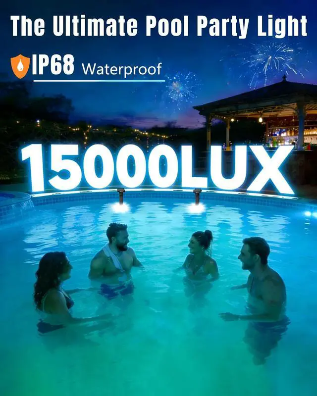 Alt view image 3 of 7 - 2026 Upgrade Solar Pool Lights Only for Inground Pool & Steel Wall Above Ground Pool, IP68 Waterproof, 17 Lighting, 6800mAh, Underwater Submersible Pool Lights with Remote, for Pool Party(1 Pack)
