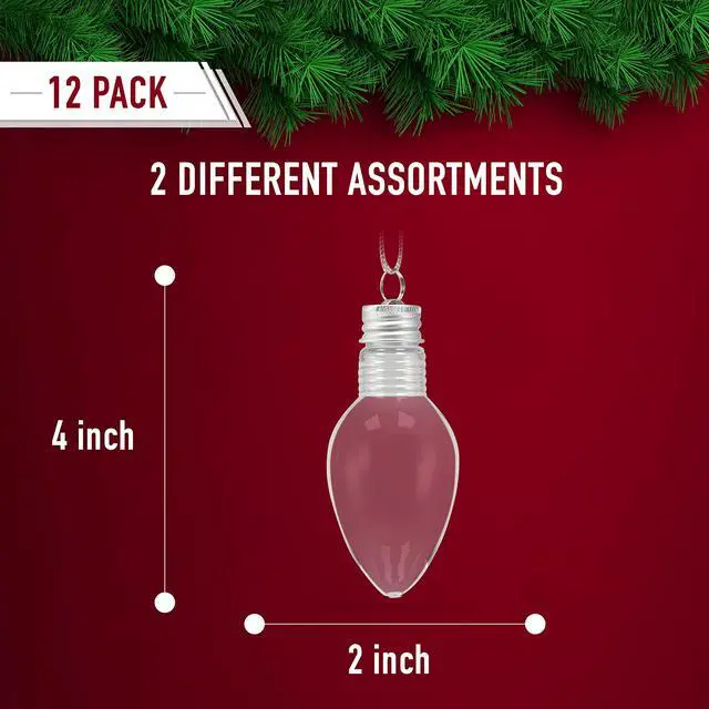 Alt view image 5 of 7 - Clear Fillable Ornaments - Shatterproof Transparent Plastic Craft Ornament Bulb Decorations for DIY Christmas Light Bulb Tree Ornament Set - Pack of 24