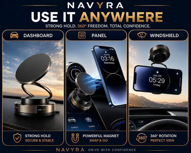 Alt view image 3 of 7 - Magnetic Phone Holder for Car, 360° Rotation Vacuum Suction Mount, Foldable Universal Magnetic Phone Stand for Dashboard, Desk and Travel.