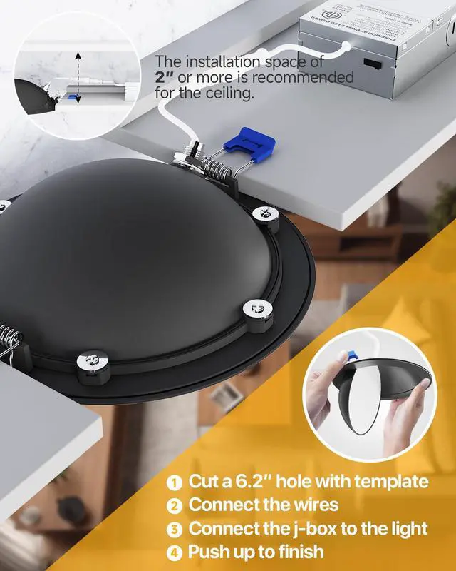 Alt view image 6 of 7 - 6 Pack 6 Inch Black LED Eyeball Gimbal Recessed Light, 5CCT