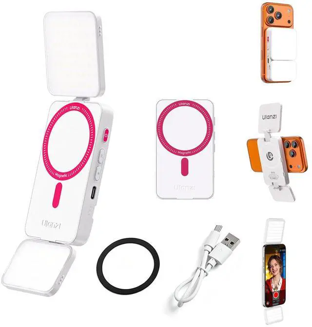 Main image of GL01 Magnetic Selfie Light for Phone Top & Bottom Dual LED Fill Lights with Extendable Rod Dimmable 2500K-6500K Portable Video Vlog Light for iPhone 17 Pro Size & Below Not for Pro Max White