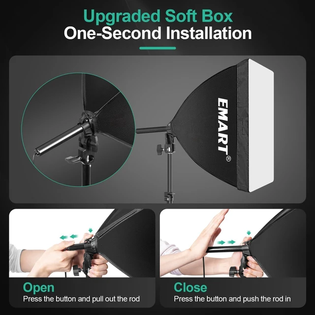 Alt view image 2 of 7 - Softbox Photography Lighting Kit, 16"x16" Pull Soft Box, 50W 3000K-6000K LED Bulb with Remote/APP Control, Professional Photoshoot Equipment for Studio Lights, Portrait, Video Recording(2 Pack)