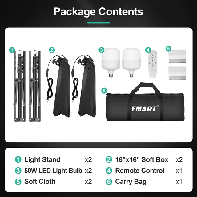 Alt view image 7 of 7 - Softbox Photography Lighting Kit, 16"x16" Pull Soft Box, 50W 3000K-6000K LED Bulb with Remote/APP Control, Professional Photoshoot Equipment for Studio Lights, Portrait, Video Recording(2 Pack)