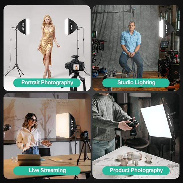 Alt view image 6 of 7 - Softbox Photography Lighting Kit, 16"x16" Pull Soft Box, 50W 3000K-6000K LED Bulb with Remote/APP Control, Professional Photoshoot Equipment for Studio Lights, Portrait, Video Recording(2 Pack)