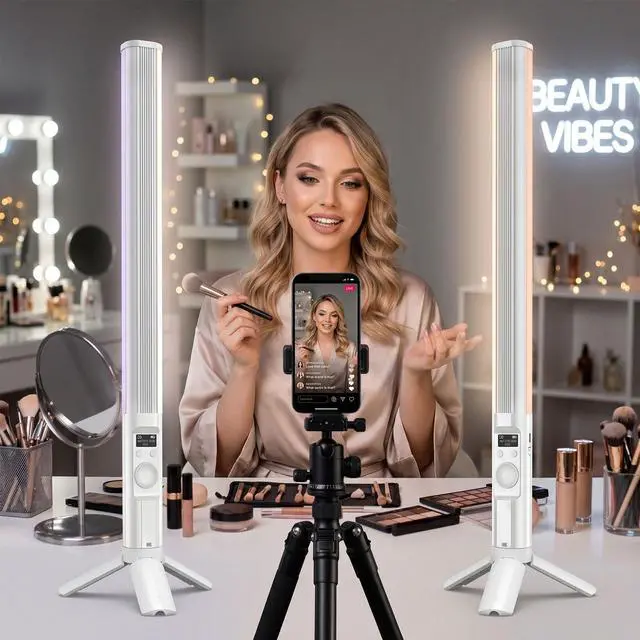 Alt view image 2 of 7 - RGB LED Handheld Fill Light Stick, 2600mAh Rechargeable Battery + Tripod, 360° Full Color, 24 Scene Modes, APP & Rotate Button Control for Vlogging, Live Streaming, Studio & Video Conference