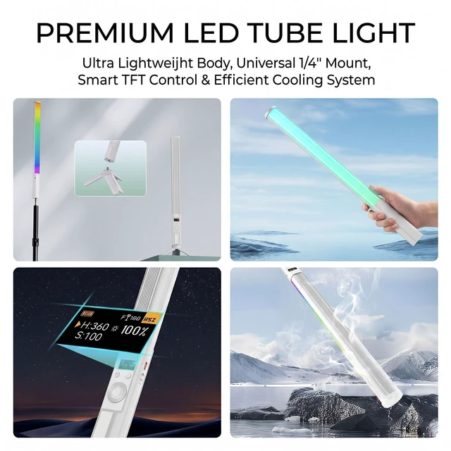 Alt view image 5 of 7 - RGB LED Handheld Fill Light Stick, 2600mAh Rechargeable Battery + Tripod, 360° Full Color, 24 Scene Modes, APP & Rotate Button Control for Vlogging, Live Streaming, Studio & Video Conference