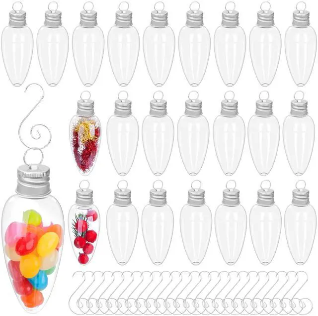Main image of 24 PCS Christmas Booze Balls, Fillable Booze Tree Ornaments with S Hook, Light Bulb Ornaments for Crafts, Clear Plastic Xmas Decoration Boozes Ball for Xmas Home Party Decor