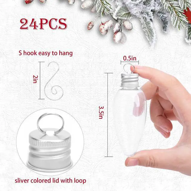 Alt view image 2 of 6 - 24 PCS Christmas Booze Balls, Fillable Booze Tree Ornaments with S Hook, Light Bulb Ornaments for Crafts, Clear Plastic Xmas Decoration Boozes Ball for Xmas Home Party Decor