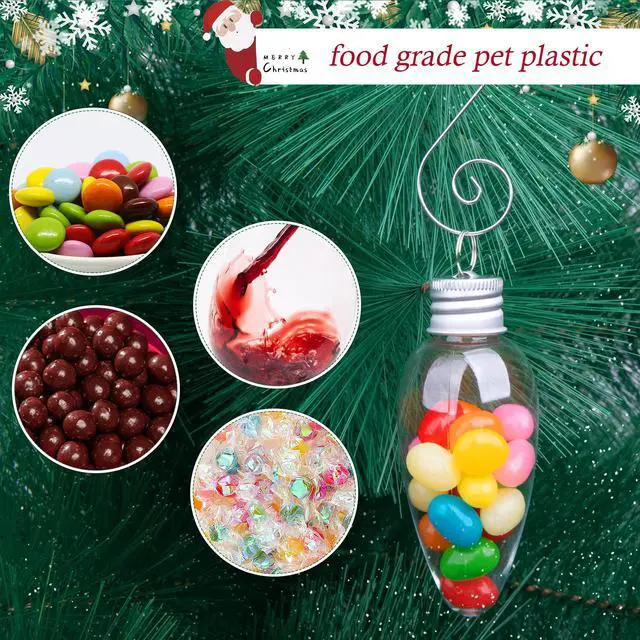 Alt view image 3 of 6 - 24 PCS Christmas Booze Balls, Fillable Booze Tree Ornaments with S Hook, Light Bulb Ornaments for Crafts, Clear Plastic Xmas Decoration Boozes Ball for Xmas Home Party Decor