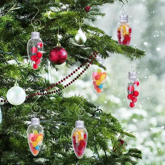 Alt view image 4 of 6 - 24 PCS Christmas Booze Balls, Fillable Booze Tree Ornaments with S Hook, Light Bulb Ornaments for Crafts, Clear Plastic Xmas Decoration Boozes Ball for Xmas Home Party Decor