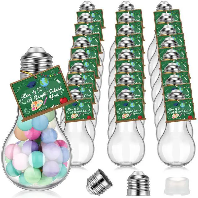Main image of 24 Pack Back to School Plastic Light Bulbs Jars with Card and String, First Day of School Gift 100 ml Light Bulb Candy Containers Clear Candy Jars Students Teachers Classroom Reward Gifts